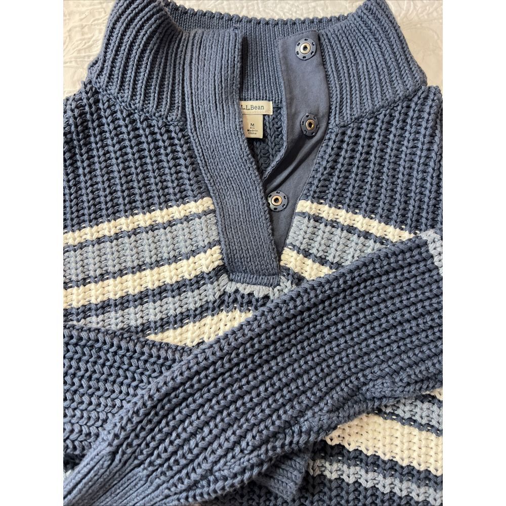 L.L. Bean Women’s Striped Crewneck Pullover in Navy and White